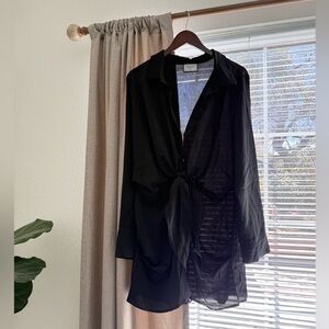 RNWY black long sleeve dress with tie front (decoration only), size xxl.
